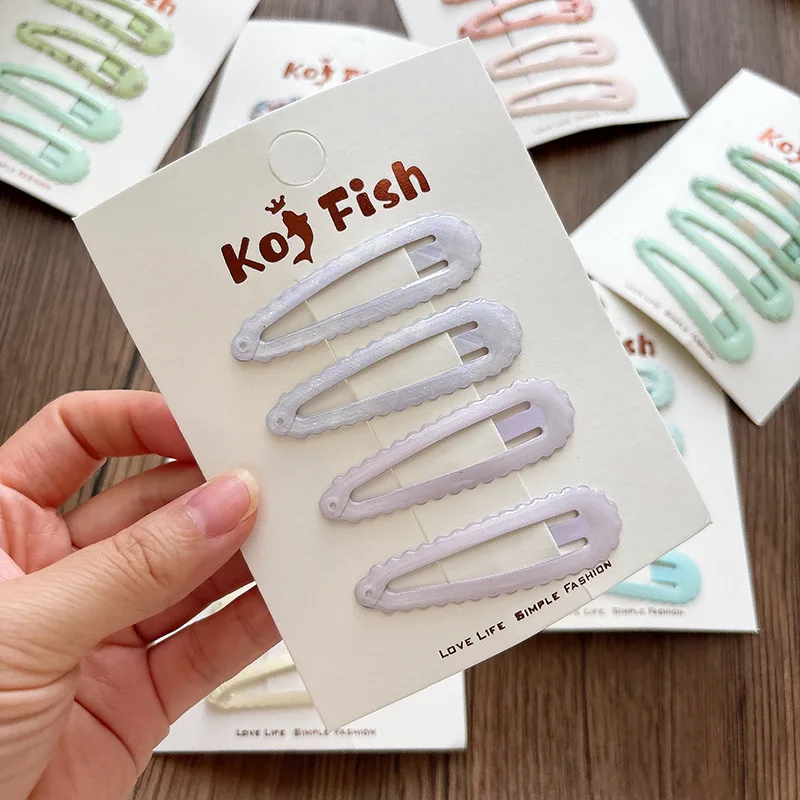 

Нескользящие заколки с бахромой, 4 шт., нежные эмалированные заколки с вырезом и цветочным узором, пастельные тона, заколки для волос для девочек, легкие, повседневные