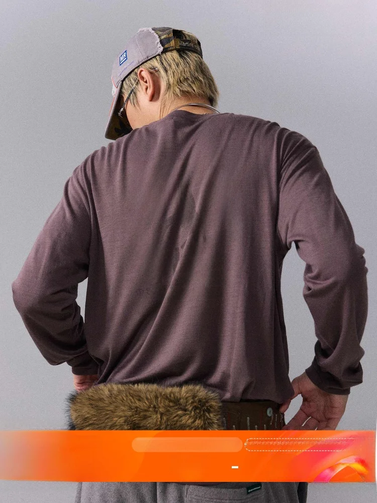 

Outdoor Men's Long Sve T-irt Loose Fit Merino Wool Blend Polyester Fiber Warm Youthful Sle round Ne Regular Length