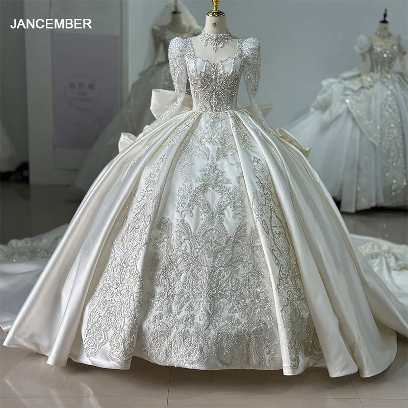 

Jancember Perfect Popular Design Wedding Dress 2024 Square Collar Beading Backless Lace Up Bow vestidos novias boda XS046