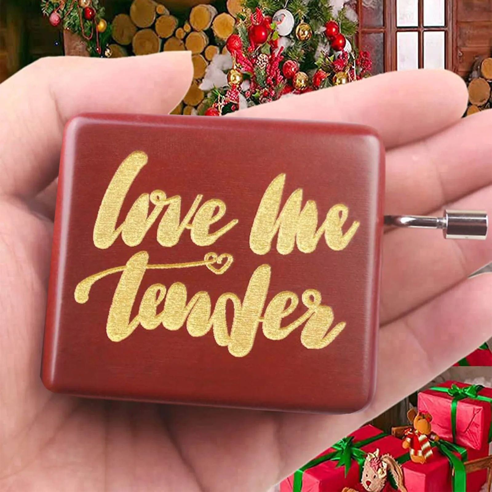 

SOFTALK Love me tender Wine Red Hand operated Solid Wood Music Box Birthday, Christmas, Valentine's Day Gift