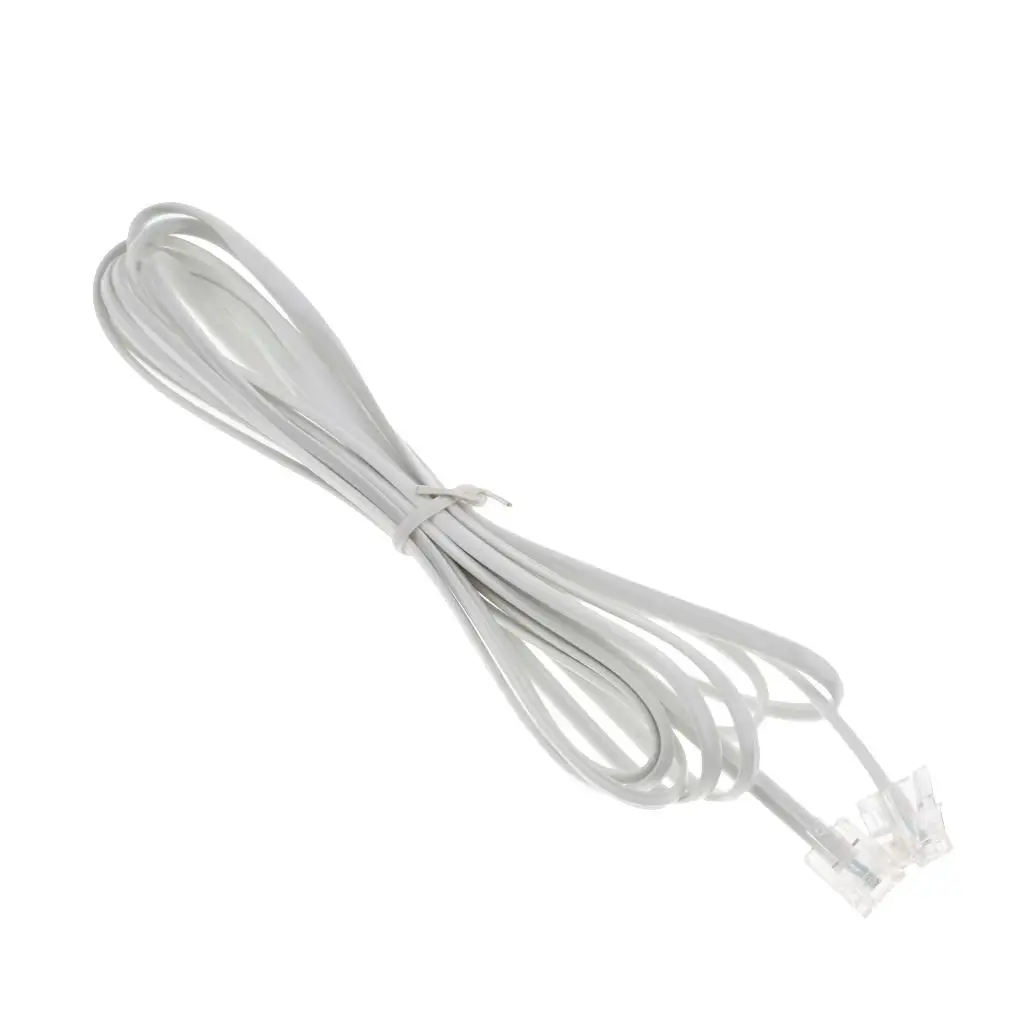 White RJ11 6Pin 2C Modular Telephone Extension Phone Cord Wire