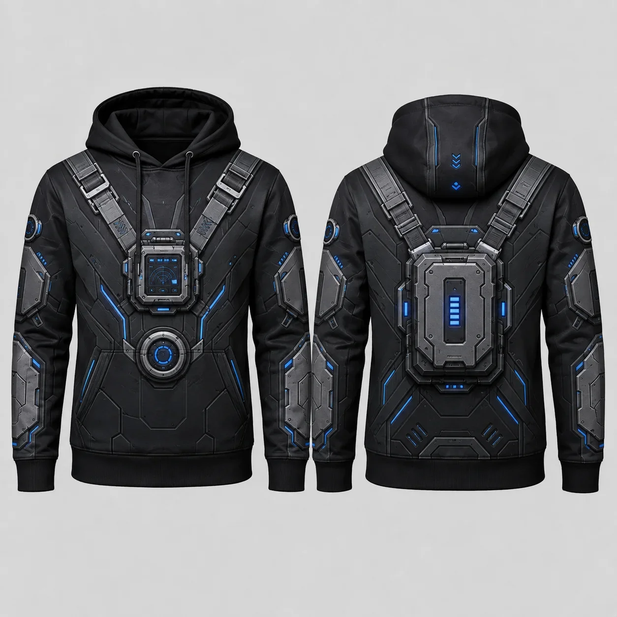Men's Hooded Futuristic Cyber Armor Hoodie Men Black 3D Print Flat Graphic Pullover Techwear Streetwear Game Clothing Harajuku