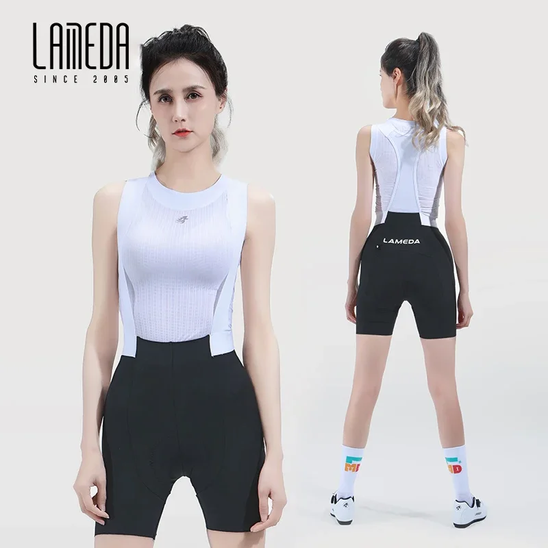 

LAMEDA Cycling Bib Shorts For Women High Waist Elastic Interface Sponge Pad With Pocket Quick-drying Breathable Soft MTB Road Bi