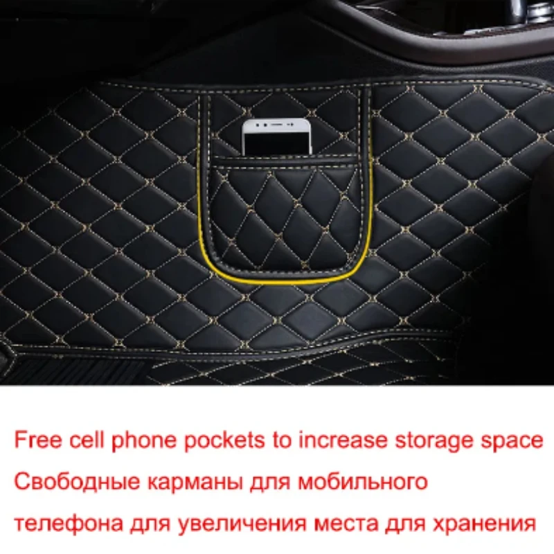 Custom Car Floor Mats for Hyundai Equus 5 Seat 2010-2017 Years Artificial Leather Phone Pocket Carpet Interior Car Accessories