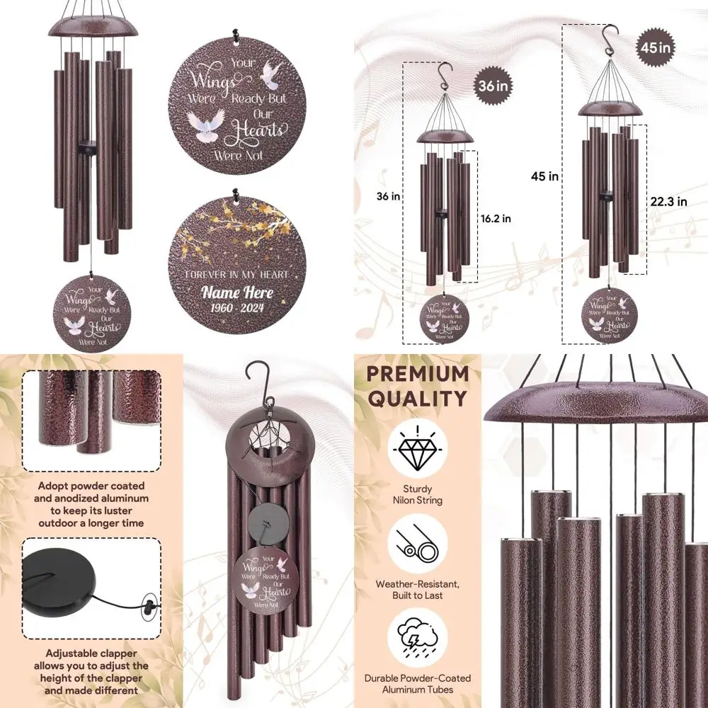 

Personalized Memorial Wind Chimes - Love Doves Design for Loss of Parents, Funeral Gifts, Large Size, Suitable for Grieving Fami