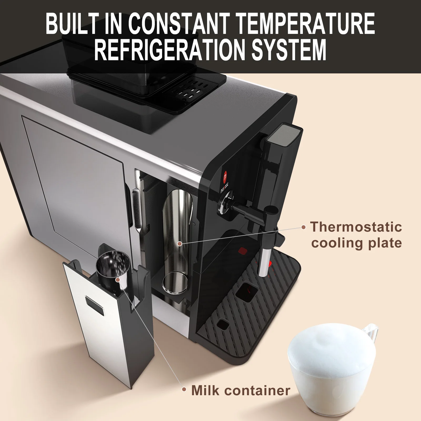 Hi05 Tuya App Built-in Cooler Milk Tank Home Smart Expresso Fully Automatic Coffee Making Machine With Grinder