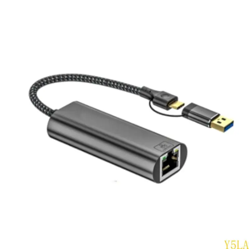 

Y5LA USB+Type C to Ethernet Adapter USB C to RJ45 2.5Gbps Gigabit Ethernet Networking