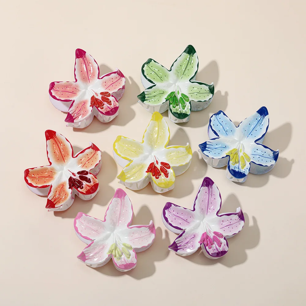 Elegante fiore colorato artiglio per capelli clip per le donne Boho grande gradiente squalo coda di cavallo granchio morsetto copricapo da sposa accessori per capelli