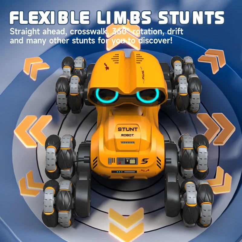 New Remote Control Dog Wally Robot Automatic Demonstration with Music Rotating Stunts Eight-Wheel Side Walking Swing Arm Remote