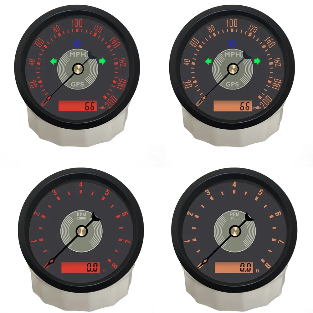 2 Gauge Set 85mm GPS Speedometer 0-160KM/H 0-220MPH+ Tachometer 0-8000RPM with Red Yellow Backlight for Car Boat Universal