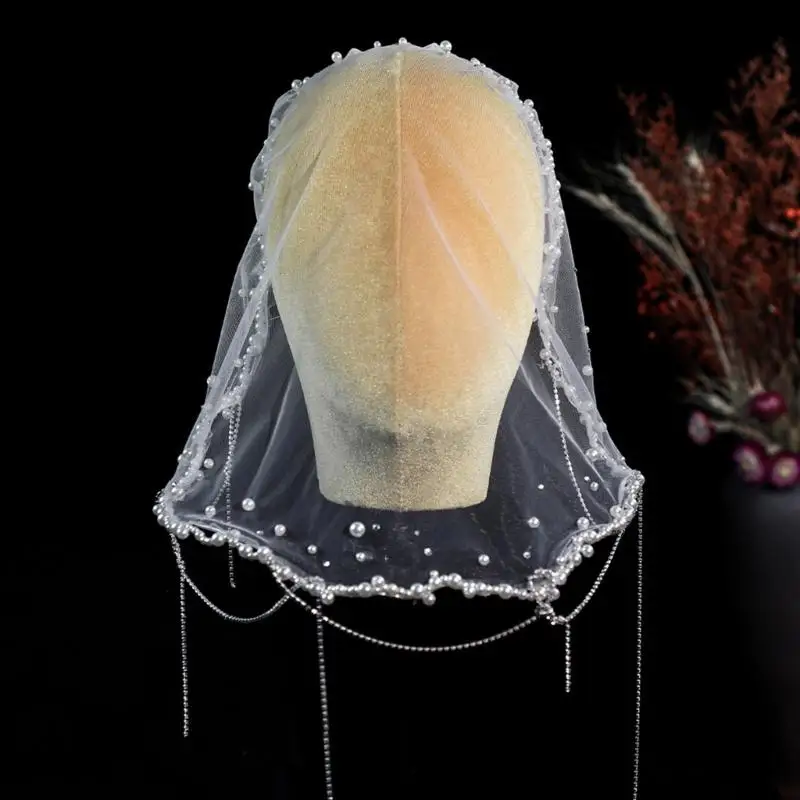 A52E pérolas delicadas decoradas pérolas noiva Tocal tule macio Evento formal