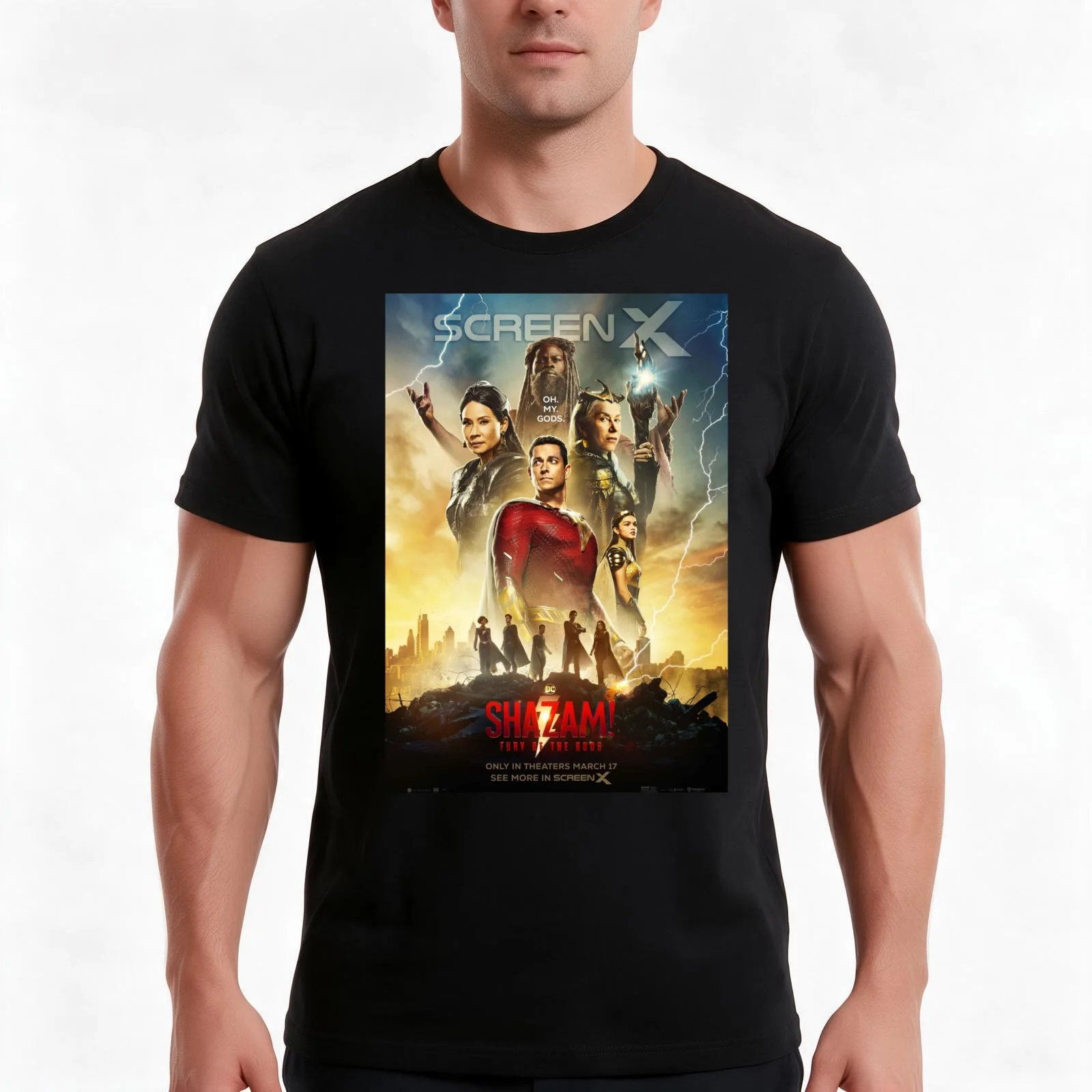 Billy batson - shazam - Shazam movie (2023) poster T-Shirt Summer Casual Cotton Tee Oversized Streetwear Tops 100% Cotton