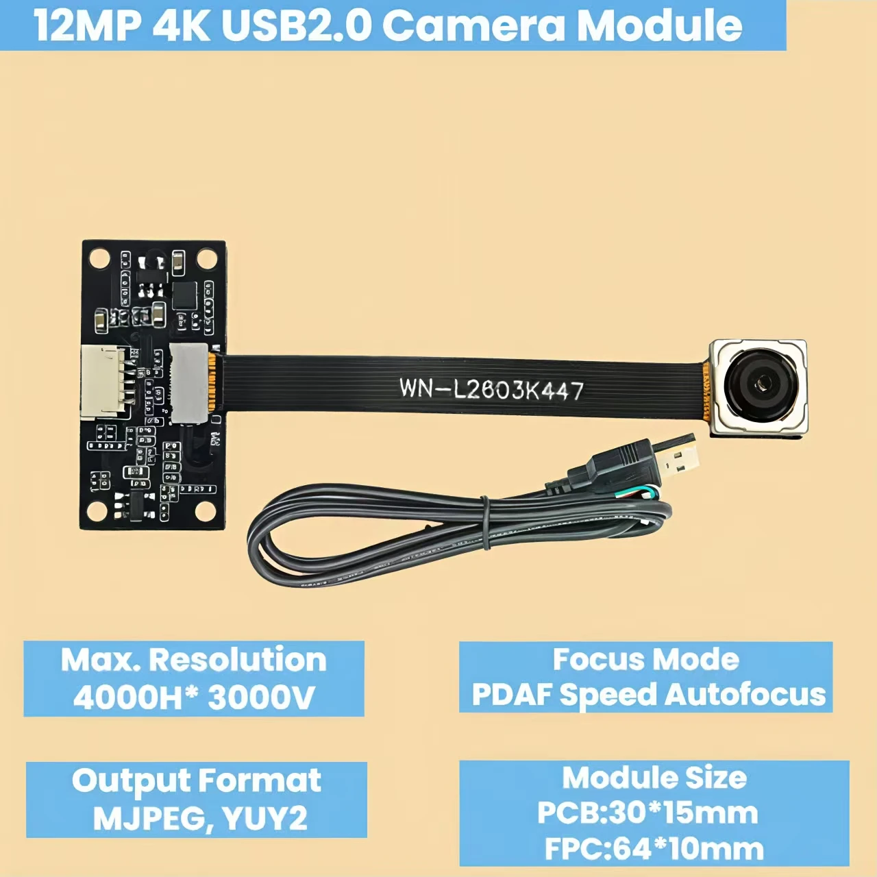 

Модуль USB-камеры 12 МП 4K с автофокусом PDAF 4000H*3000V, протокол UVC - Plug and Play, с поддержкой микрофона, для Windows, Android, Linux
