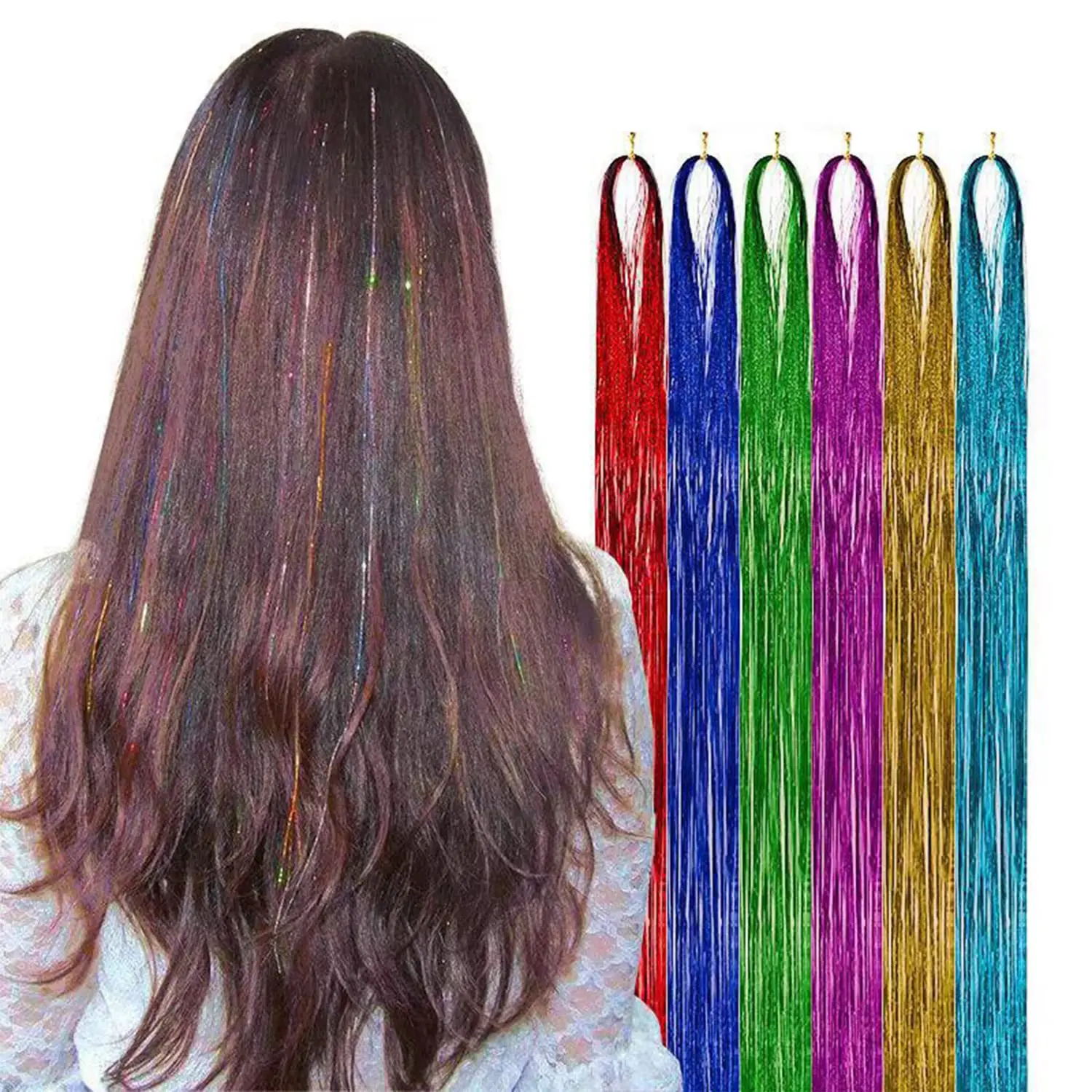 VeSunny Tinsel Kit with Tools 12 Colors Fariy Hair Tinsel Heat Resistant Sparkling Tinsel Hair suitable for any event or party