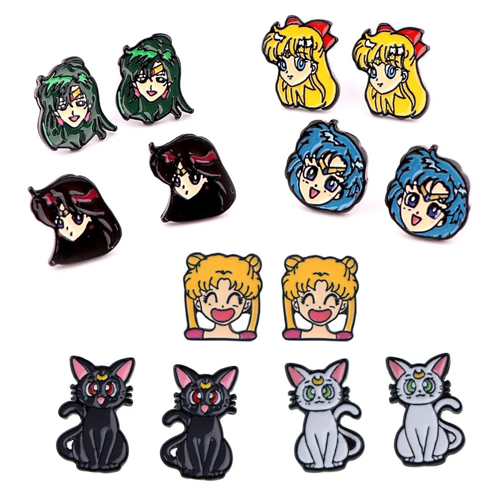 K4015 Cat Anime Kawaii Girl Studs Earrings For Womens Stainless Steel Pierce Korea Earrings Cool Enamel Jewelry Girls for Gifts