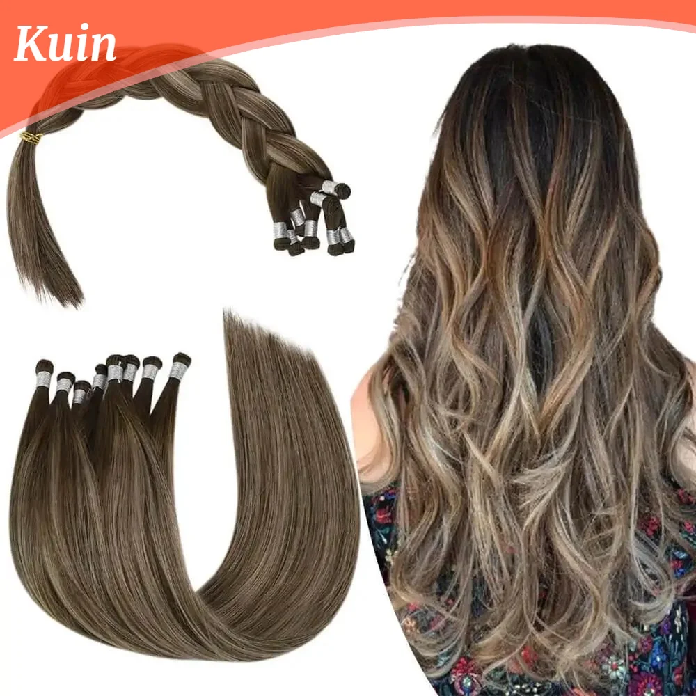 

Tied Hair Weft Extensions Raw Virgin Natural Straight Human Hair Bundless 100G Double Weft Seamless Handmade Sew In Silky