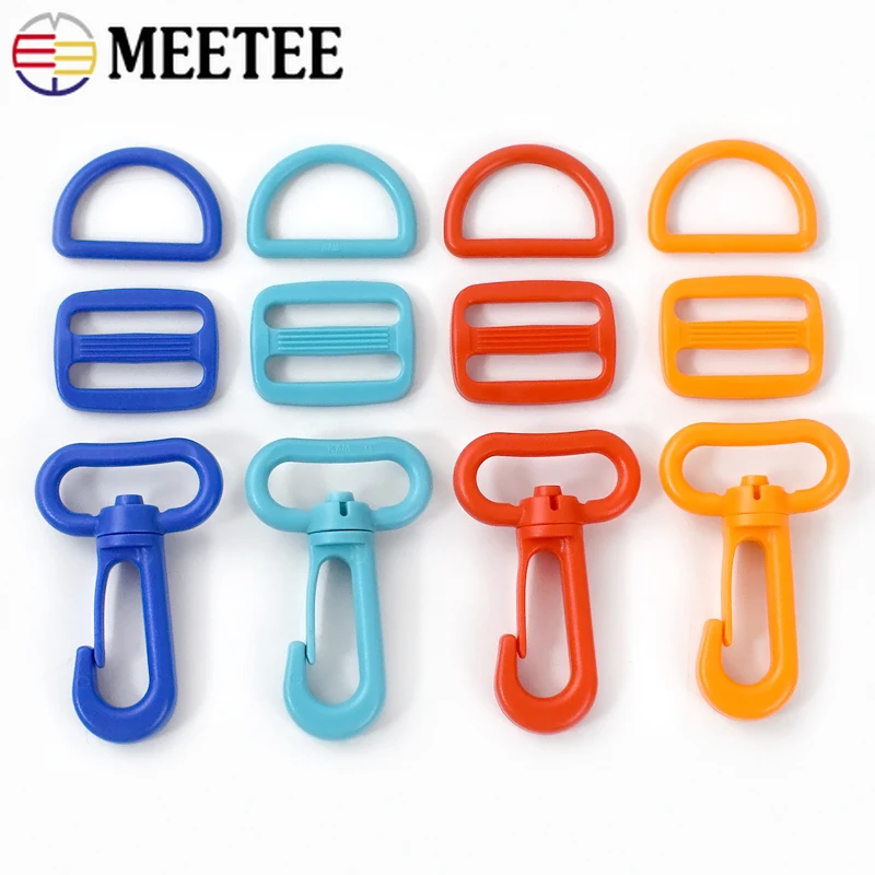 5Sets 20/25mm Meetee Plastic Buckle Lobster Clasp D Ring Tri-Glide Slider for Bag Strap Adjuster Hook Buckles DIY Accessories