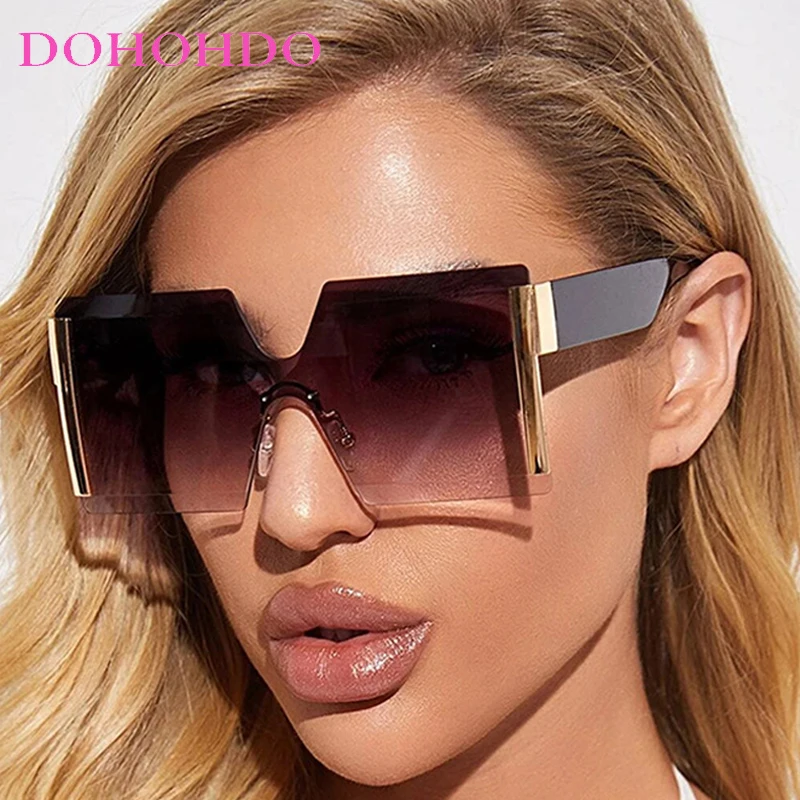 

DOHOHDO New Fashion Oversized Square Rimless Sunglasses Women Brand Designer Flat Top Big Sun Glasses Female One Piece Travel