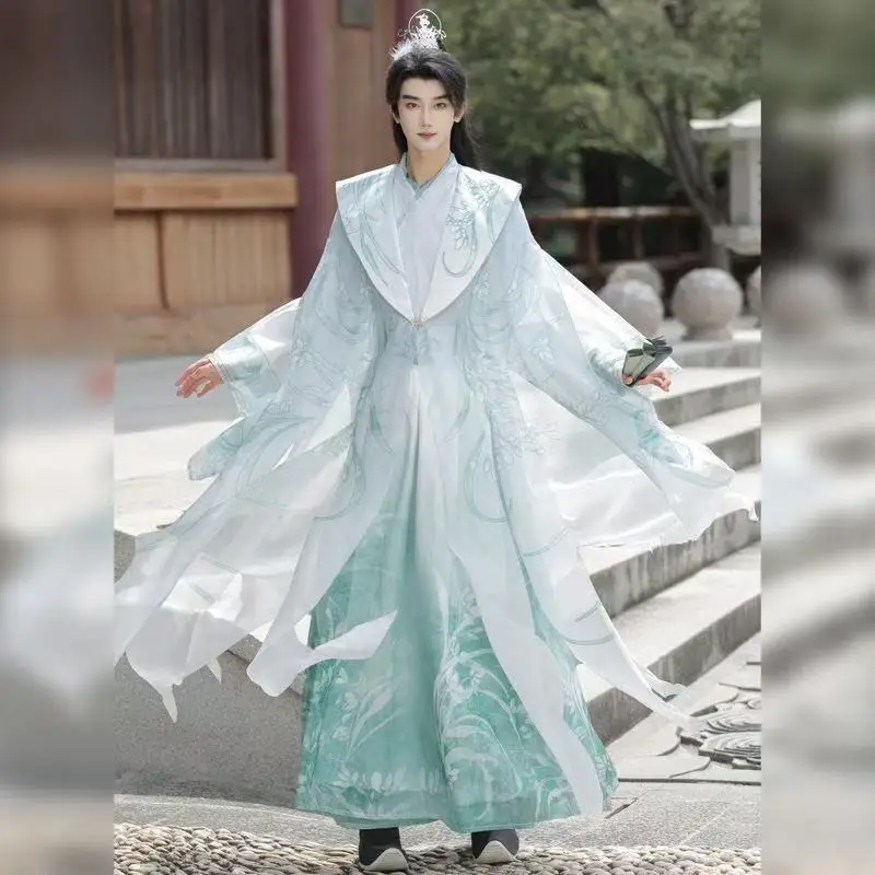 Costume cosplay marziale fata di Halloween originale Hanfu uomo donna tradizionale cinese periodo Weijin camicia a maniche lunghe abito lungo