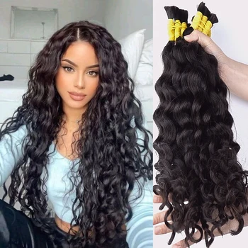 Echthaar, lockig, tief, 100 % Remy-Haar, indische Extensions, unverarbeitet, kein Schuss, Echthaar, Bulks Weben, Haarflechten, nahtlos