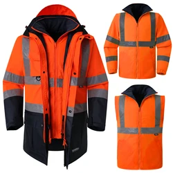 Hi Vis Workwear Bomber Jacket Waterproof with Detachable Linner ANSI Navy Bottom High Visibility Lime Thermal Bomber Jacket 5XL