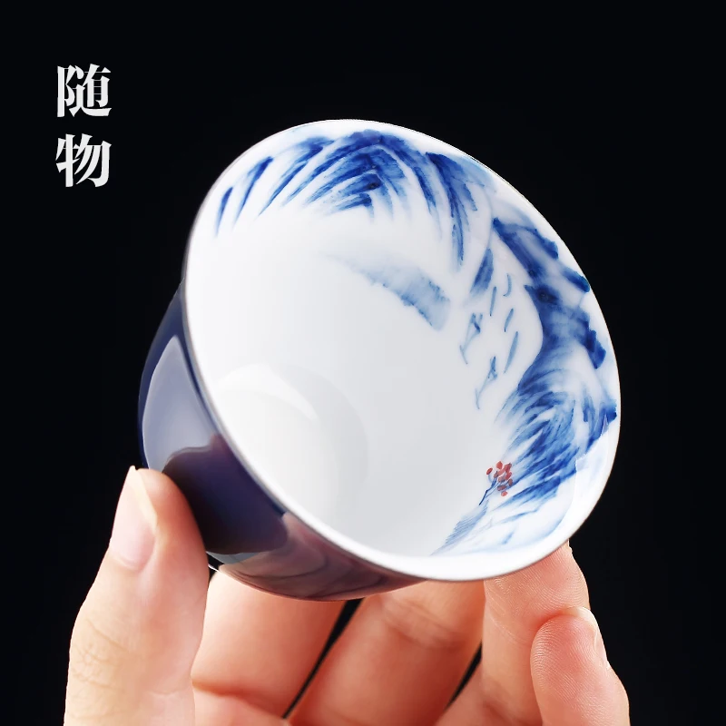 Blue And White Porcelain Inner Color Jingdezhen Ceramic Kung Fu Master Single Tea Small Cup Set