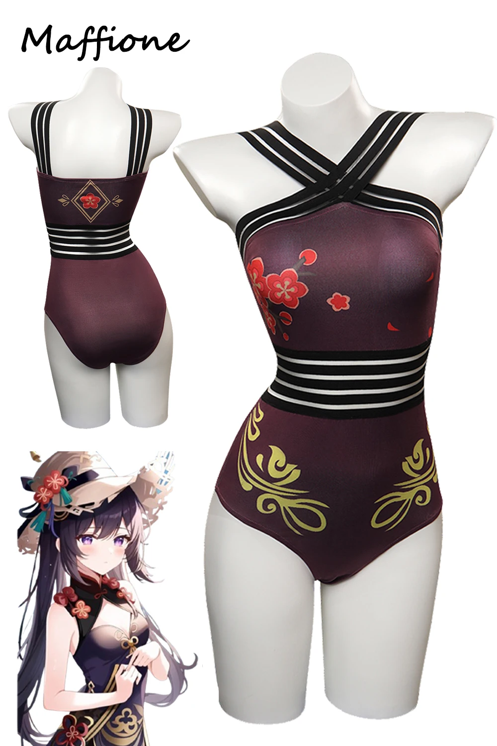 Hutao Cosplay Swimsuit Costume Anime Genshn Impact Roleplay Swimwear Summer Beach Bikini Women Halloween Party Suit Bodysuit