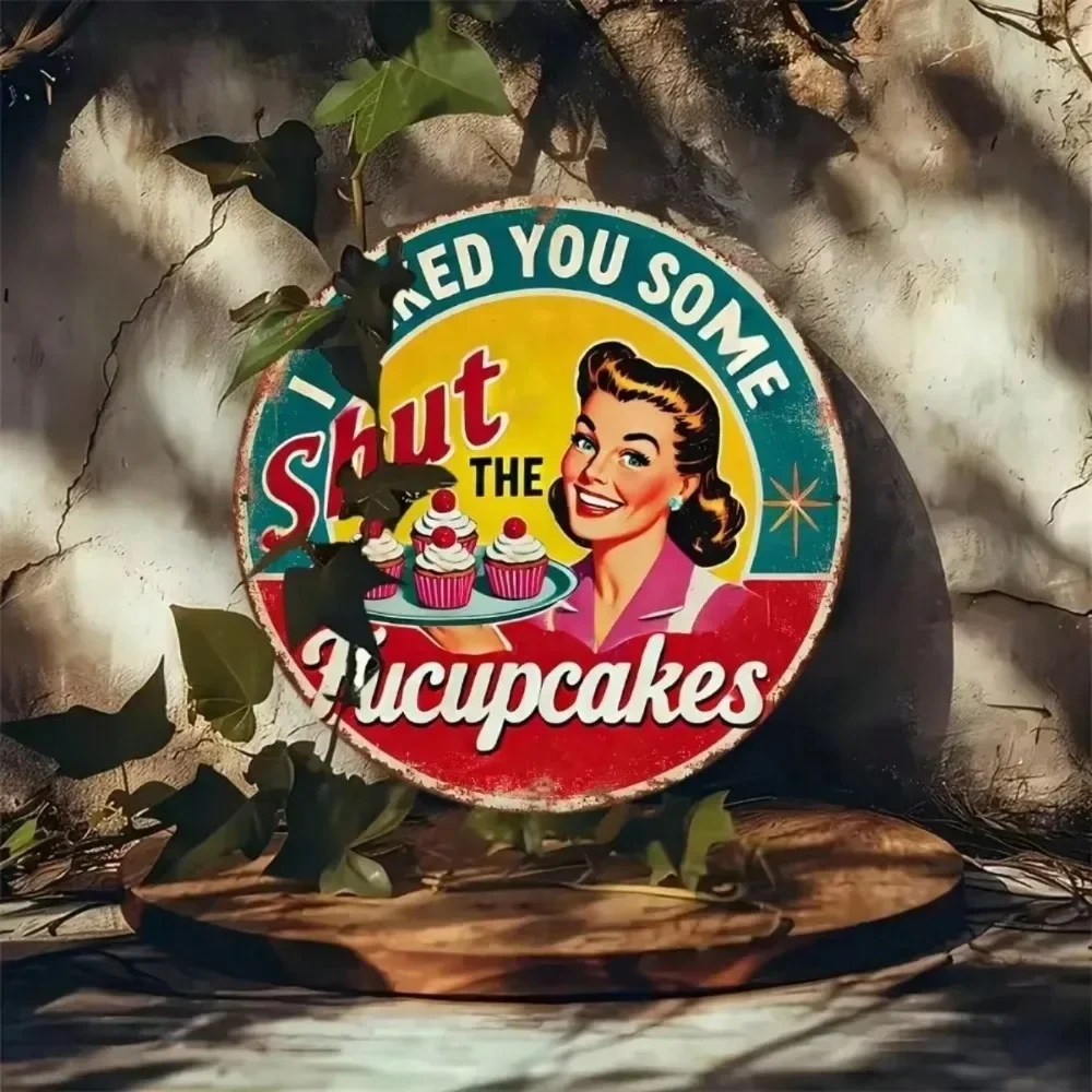 CIFBUY 1pc Bake Quiet Vintage Metal Tin Sign,20x30cm,2D Flat Print Rustic Hush-Hush Cupcakes Wall Decor for Cafe