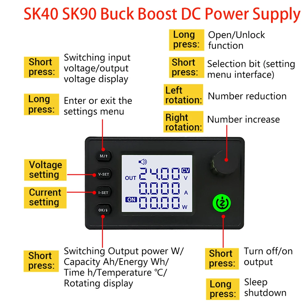 SK40 SK90 CNC DC Buck Boost Power Supply 40W/90W Adjustable CV CC Charging Module 6-36V DIY Charging Module Voltage Regulator
