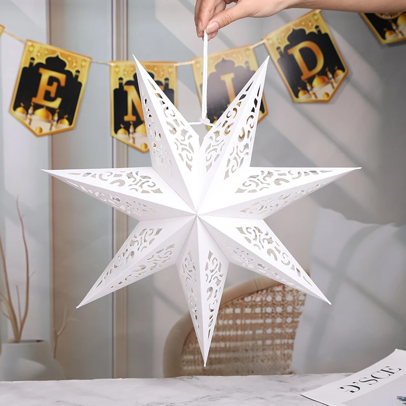 35/45cm Hollow Out Paper Star Lantern Hanging Lampshade 3D Star Window Grille Pendants Ornament 2025 Wedding Party Home Decor