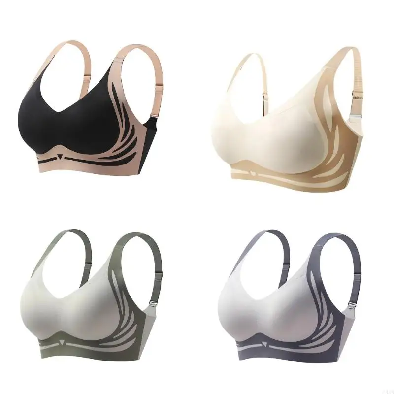 P88B บราไร้สายแบบไม่มีรอยต่อพร้อม Push Up Effect Side Support V Neck Bralette แบบมีเบาะ