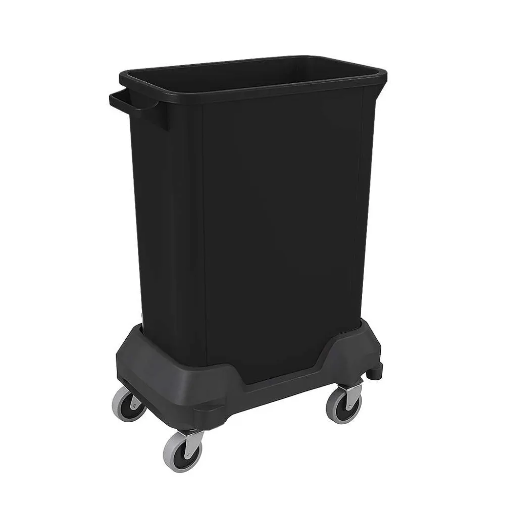 

Black Rectangular 16-Gallon Wheeled Trash Can for Commercial, Kitchen, and Office Applications