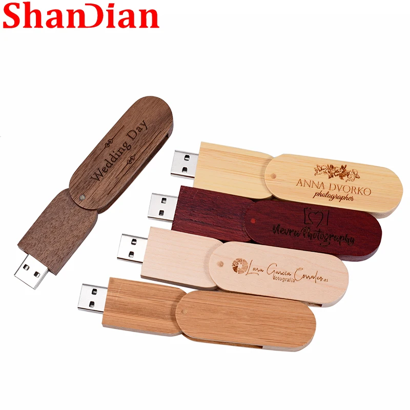Новый Поворотный USB флеш-накопитель 64 ГБ, Подарочный Брелок, бесплатный логотип на заказ, флеш-накопитель 32 ГБ, 2,0 U, диск 16 ГБ, 8 ГБ, 4 Гб, деревянный креативный подарок