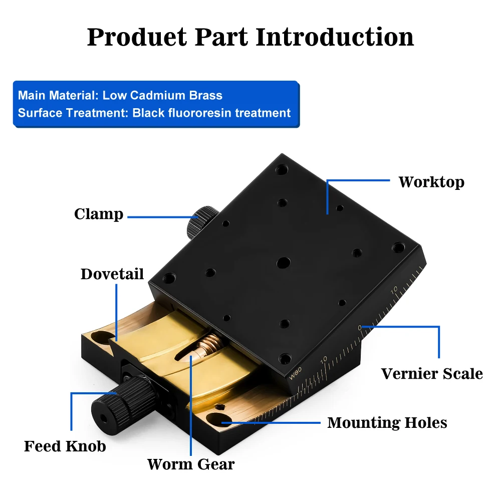 GTX25-35 TX-axis Dovetail Worm Gear Feed High Load Capacity Optical Adjustment Manual Goniometer Linear Guide Blocks