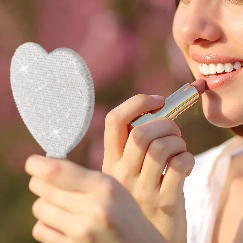 Sparkling Handheld Makeup Mirror Travel Mirror with Handle Rhinestone Portable Bling Makeup Tools Accessories Square Round Heart