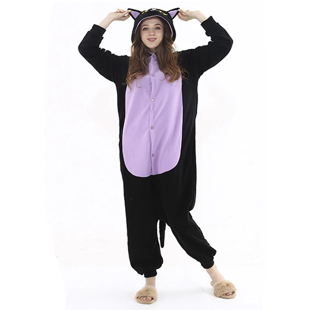 Cat Animal Simulation Costume Adult Female Jumpsuit Pajamas Warm Flannel Home Wear Women\'s Clothing Multiple Colors Available