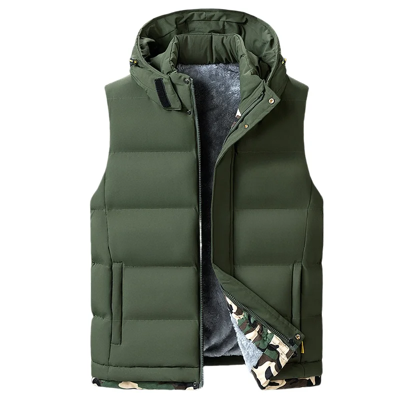 Autumn Winter Mens Hooded Sleeveless Vest Lamb Fleece Padded Waistcoat Sports Thickened Fleece Warm Plus Size Sleeveless Vest