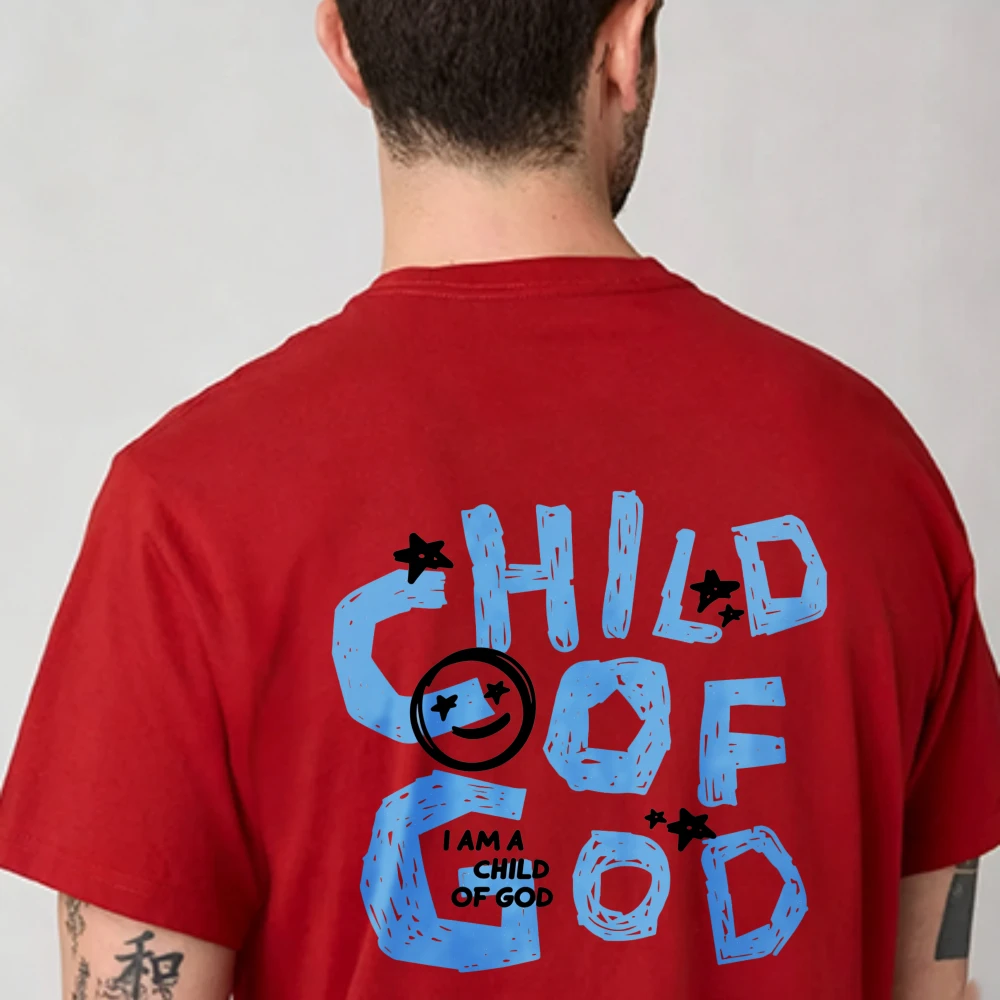 Child of God Graffiti T-Shirt  I Am A Child of God Smiley Graphic Tee Christian Faith Back Print Cotton Shirt Religious Gift Top