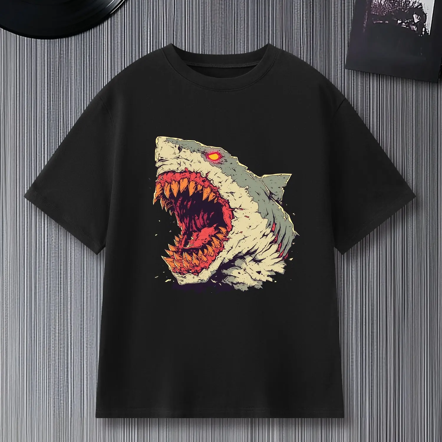 

Мужская хлопковая футболка с рисунком Fierce Shark, повседневная уличная футболка с короткими рукавами и круглым вырезом для лета, молодежная повседневная футболка