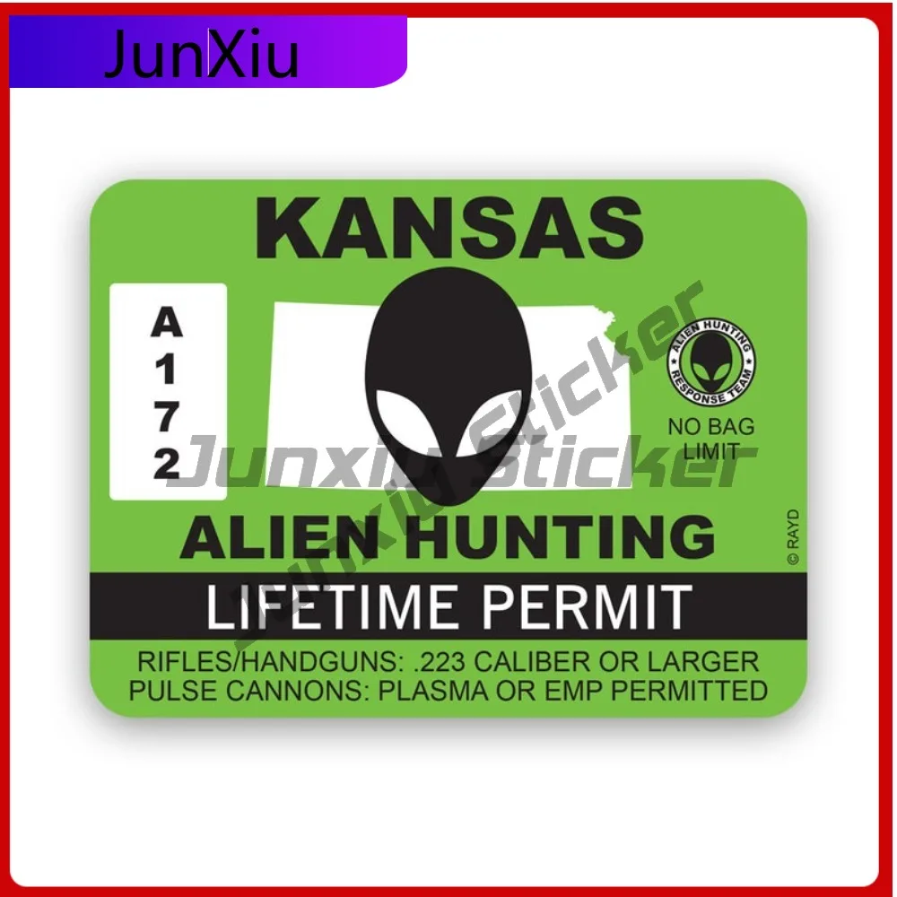 

Kansas Alien Hunting Permit Stickerwaterproof Outdoor Cute Car Waterproof Vinyl Decal For Mobile Phones Outdoor Sticker Decor