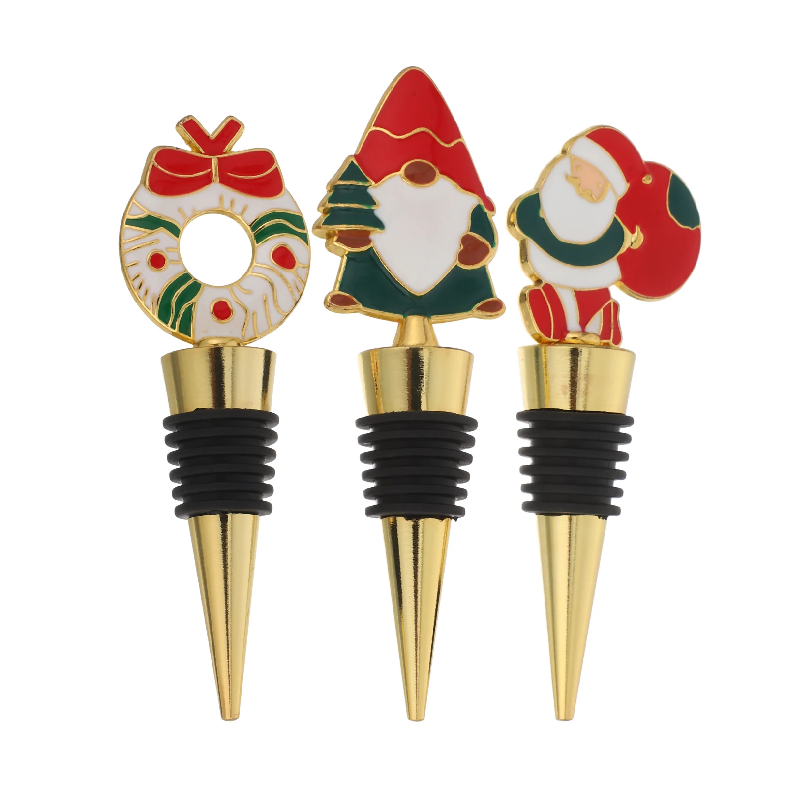 

3Pcs Festive Wine Bottle Cap Santa Claus Christmas Stopper Decorative Wine Saver Seal for Holiday Drinks Reusable Bottle Plug