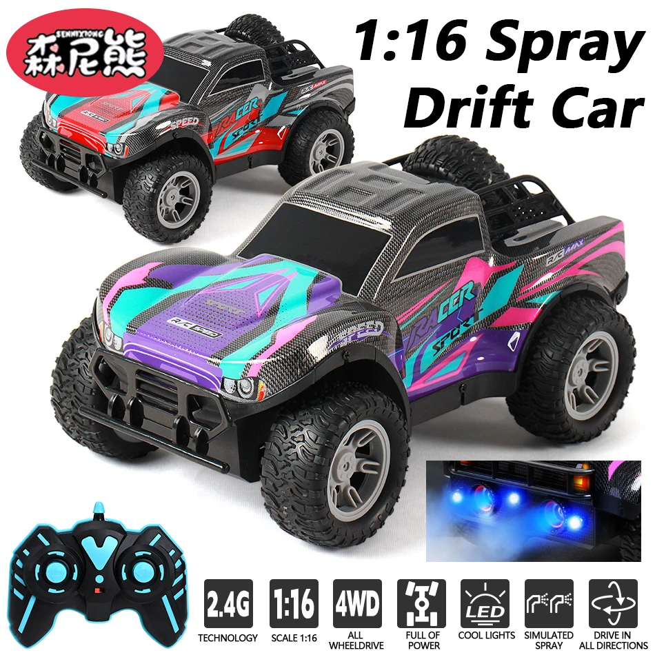 

Радиоуправляемая модель автомобиля SENNIXIONG 1:16 с функцией распыления, светом и музыкой, полноприводный внедорожник-пикап для детей