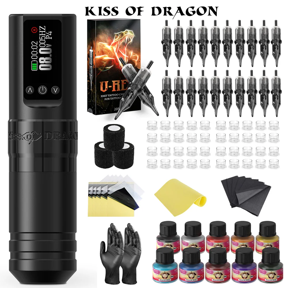 

Набор для татуировки Kiss of Dragon, высококачественный набор ручек для татуировки для перманентного макияжа, машина для татуировки, источник питания для татуировки, набор тату-пистолетов