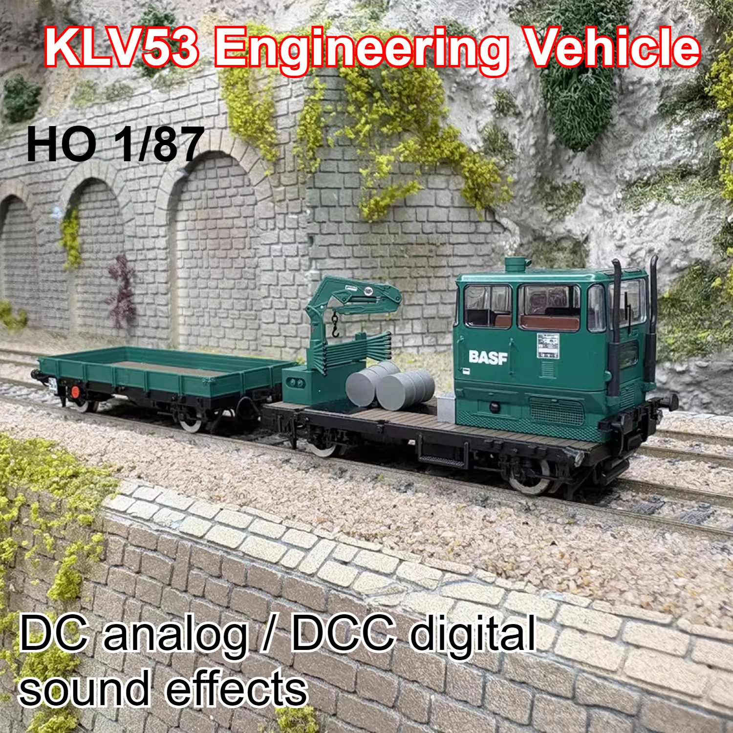 HO Scale 1/87 Model Train, KLV53 Type Engineering Vehicle Green Color DC Analog/DCC Digital Sound Effects HR2913 Boys' Toy Train