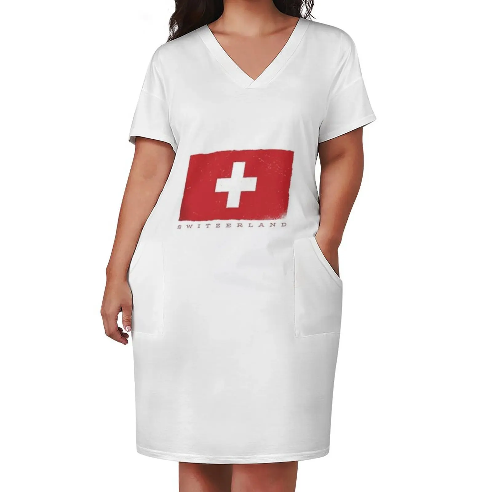 Swiss flag, Switzerland flag Loose Pocket Dress woman dress summer dresses women 2025 summer women's suit Dress for girls