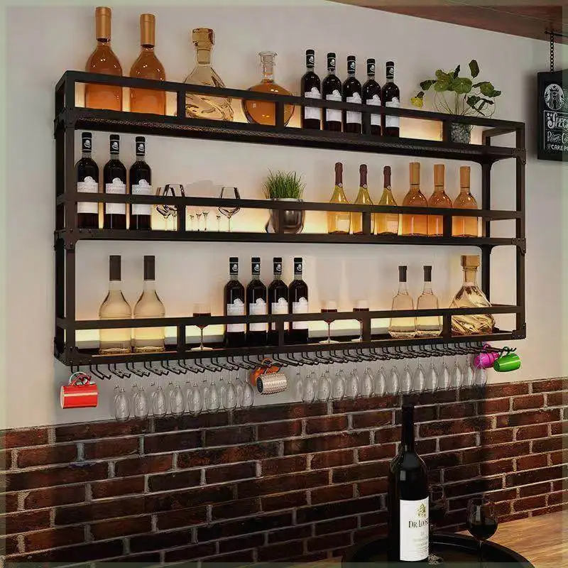 

Whisky Liquor Wine Rack Display Salon Wall Mounted Restaurant Bar Cabinet Metal Commercial Mueble Para Vino Kitchen Furniture