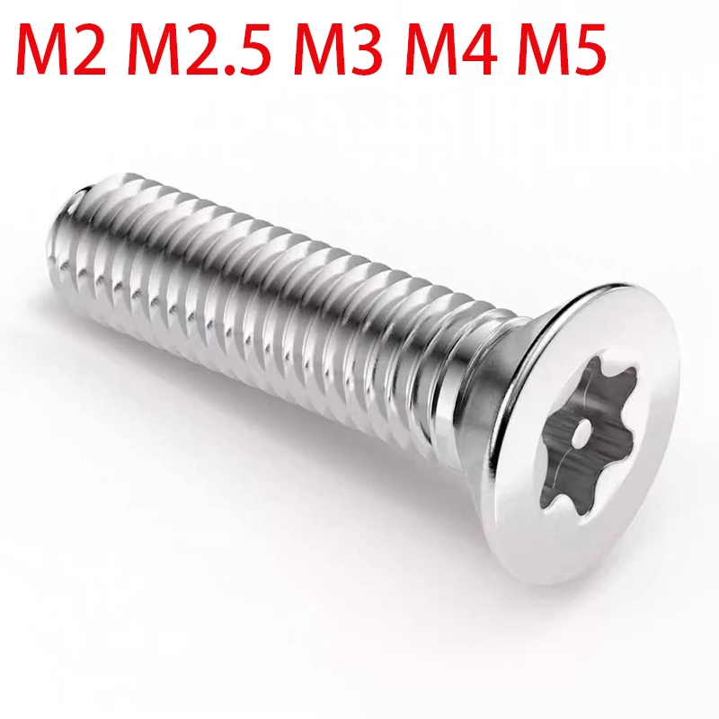 Torx Six Lobe Flat Countersunk Head Screw M2 M2.5 M3 M4 M5 304 Stainless Steel With Pin Tamper Proof Security Bolt Screws