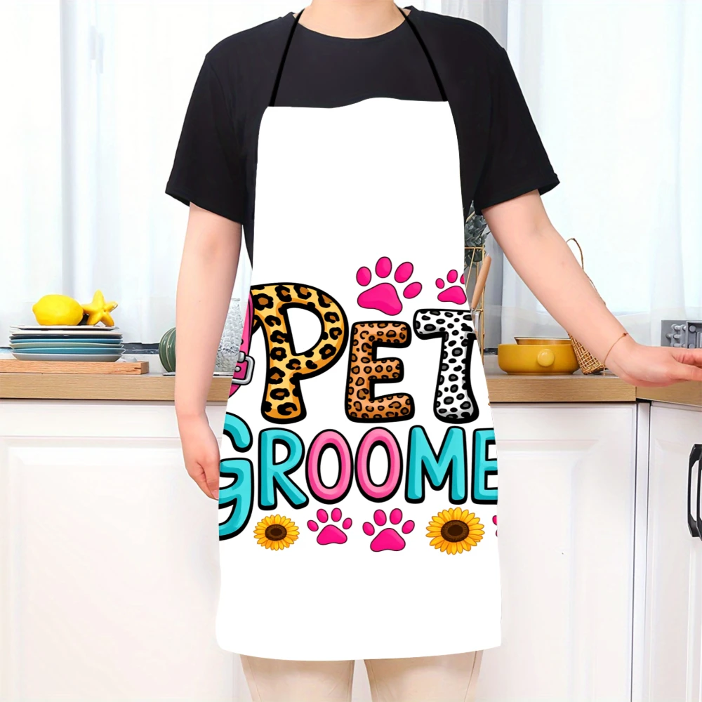 Pet Groomer Apron With Leopard Print And Paw Prints Design For Animal Care Professionals And Pet Lovers