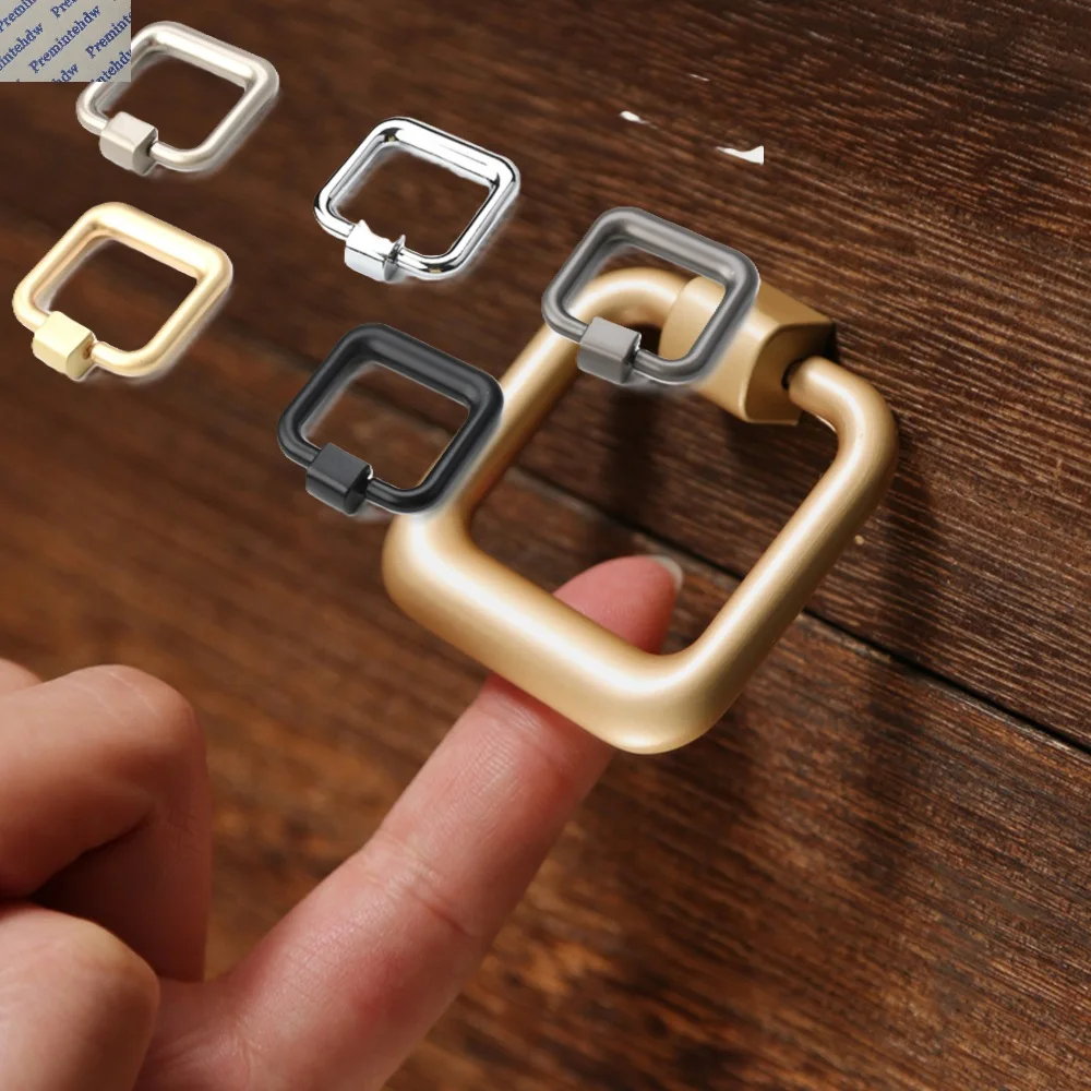 10Pcs Zinc Square Ring Cabinet Pull Handle Gold Chrome Matte Black