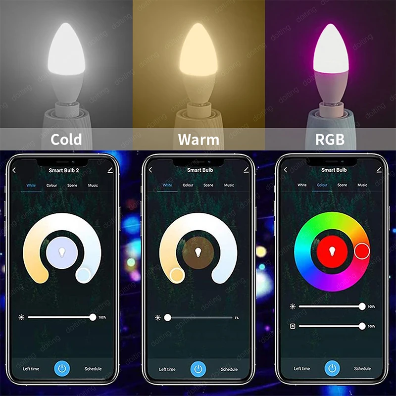 E14 Bluetooth Tuya Smart Led Chandelie Light Bulb RGB Color Change Lamps Smart Life APP Dimmable Candle Light 5W 220V EU